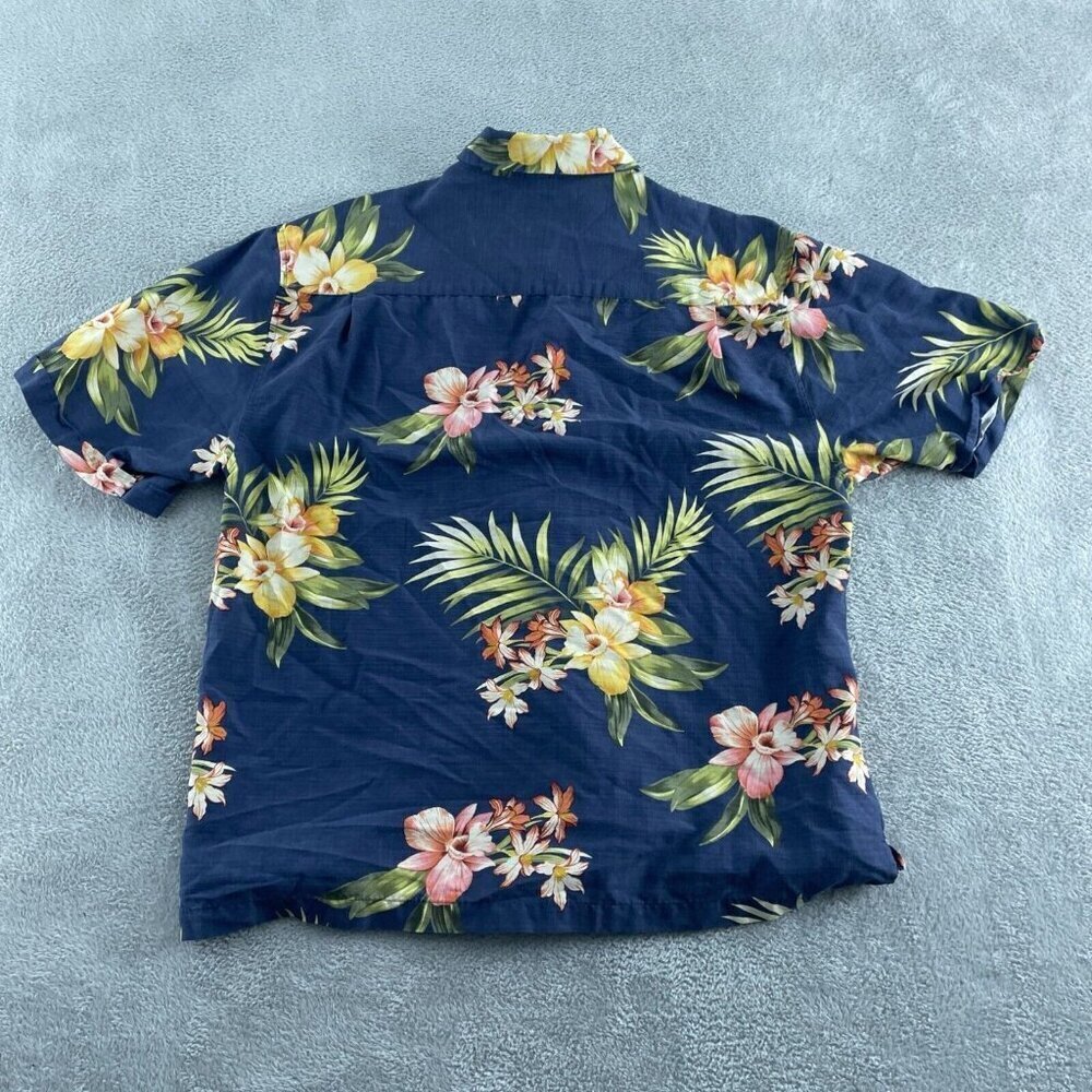 Jamaica Jaxx Mens Large Blue Hawaiian Floral Short Sleeve Button-Up Silk Shirt 2 - Picture 2 of 8